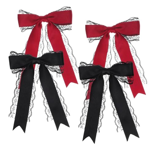 CALLARON 4stücke Schleifen Aus Spitze Für Mädchen Haarschleifen Mit Langen Schwänzen Haarbänder Für Damen Große Haarspange Mit Schleife Süße Haaraccessoires Für Blumenmädchen Spitzenkokarde von CALLARON
