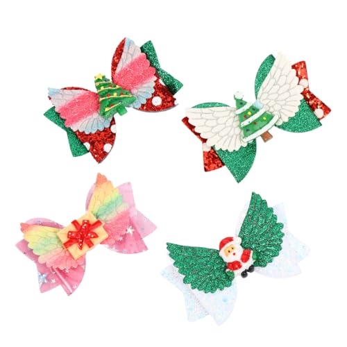CALLARON 4stücke Weihnachts-haarspangen Mit Schleifen Und Flügeln Bunte Haarklammern Für Festliche Frisuren Für Partys Kreative Weihnachtsdeko Für von CALLARON