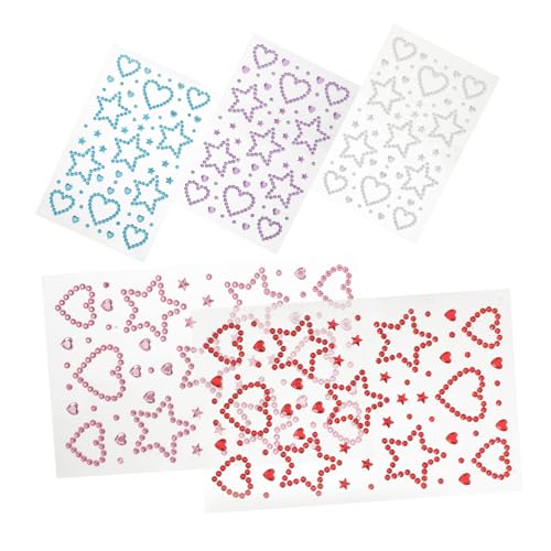 CALLARON 5 Blätter Selbstklebende Gesichtssteine in Herz Sternform Hautfreundliche Festival-rhinestone-sticker mit Starker Klebkraft für Makeup und Diy-schmuck von CALLARON