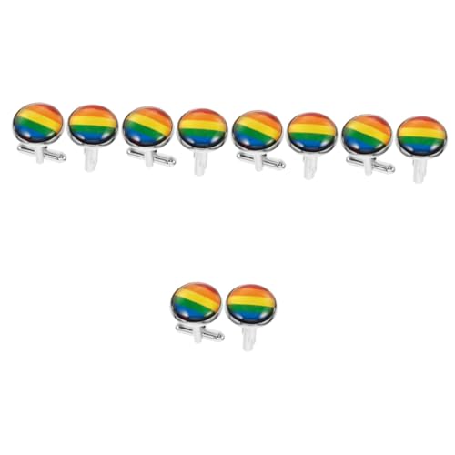 CALLARON 5 Paare Regenbogen-Manschettenknöpfe karierte Krawatte Männer binden Smoking Kragen herrenhemden spruch tshirt herren Anzug Schmuck Anzug Manschettenknöpfe Zinklegierung von CALLARON