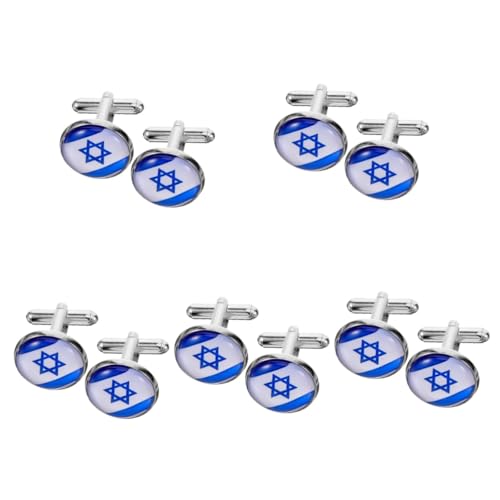 CALLARON 5 Paare israelische Manschettenknöpfe Herrenmode Manschettenknöpfe Israelische Flagge Manschettenknöpfe Flaggen Armbänder legierung knöpfe Anzug Nieten Kleidung Zinklegierung von CALLARON