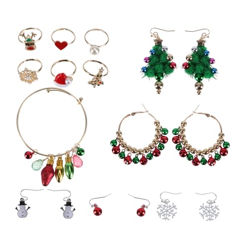CALLARON 5 Sätze Teiliges Weihnachts Schmuckset für Damen Umweltfreundlich Langlebig mit Ohrsteckern Ringen und Armbändern Festliches Design mit Weihnachtsbaum Motiven Xmas Dress Up von CALLARON