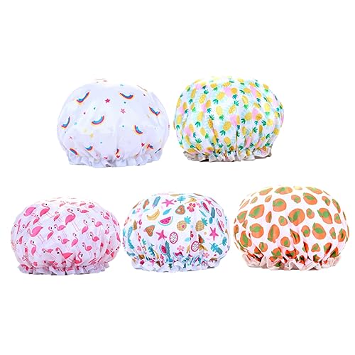 CALLARON 5 Stück Bade Wasserdichte Duschkappe Duschmütze Wasserkappe Für Die Badewanne Duschhut Markieren Mütze Für Frauen Duschkappen Badekappe Für Damen Badekappen Bademütze von CALLARON
