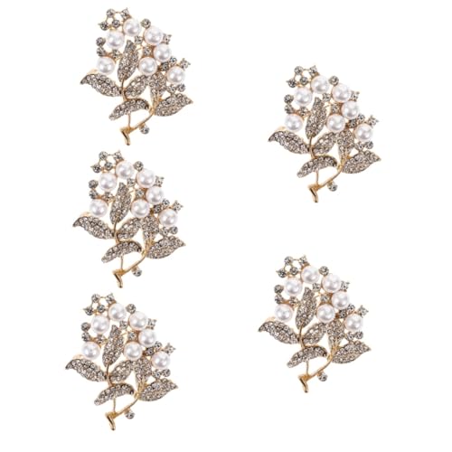 CALLARON 5 Stück Blattförmige Brosche mit Imitationsperlen und Strass Modisches Accessoire für Damen zur Dekoration von Kleidung Taschen und von CALLARON