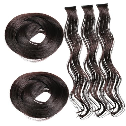 CALLARON 5stücke Haarverlängerungen Dunkelbraun Extensions Lange Gewellte Aus Synthetik Haarverlängerungen Lockige Extensions Haarverlängerung Kunstfaserperücken Haarteile Für Frauen von CALLARON