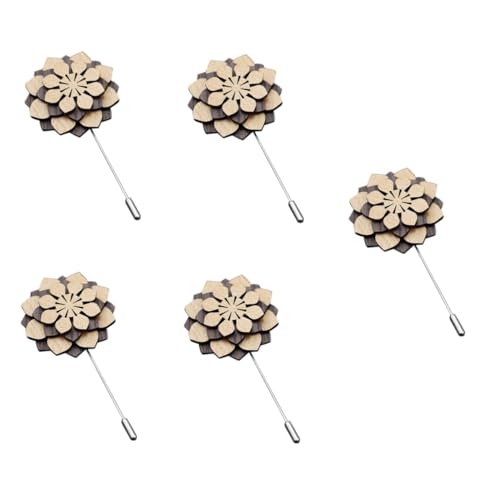 CALLARON 5 Stück Holz Boutonniere Anstecknadel für Herren Handgefertigte Blumenbrosche Anstecknadel für Hochzeiten Partys und Formelle Anlässe Dekoratives Accessoire für Anzüge von CALLARON
