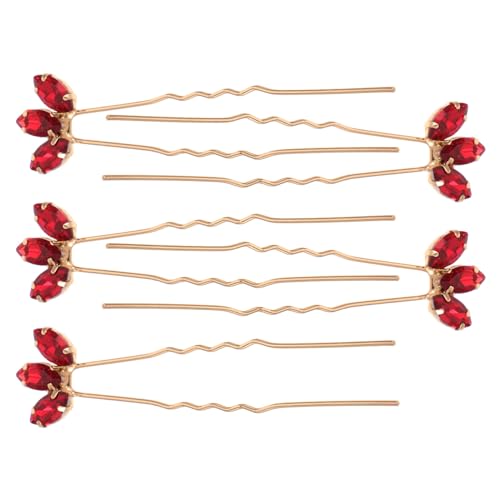 CALLARON 5 Stück Teiliges U Förmiges Haarnadeln mit Roten Kristallsteinen Eleganter Brautschmuck Burgunderfarbene Haarklammern für Damen Geeignet für Hochzeit Party und Festliche Anlässe von CALLARON