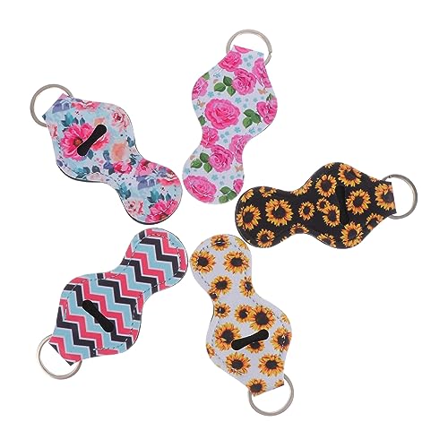 CALLARON 5stücke Teiliges Neopren Lippenstift-hüllen Mit Schlüsselanhänger Buntem Marmor-Design Für Damen Schützt Lippenpflegeprodukte Und Ist Leicht Tragbar von CALLARON