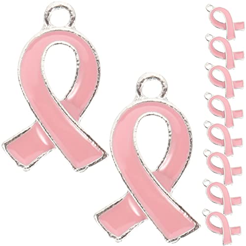 CALLARON 50 Stück Pinke Band Charms Brustkrebs Awareness Anhänger Schmuck Zubehör Hummerverschluss für Diy Projekte und Kreative Bastelarbeiten von CALLARON