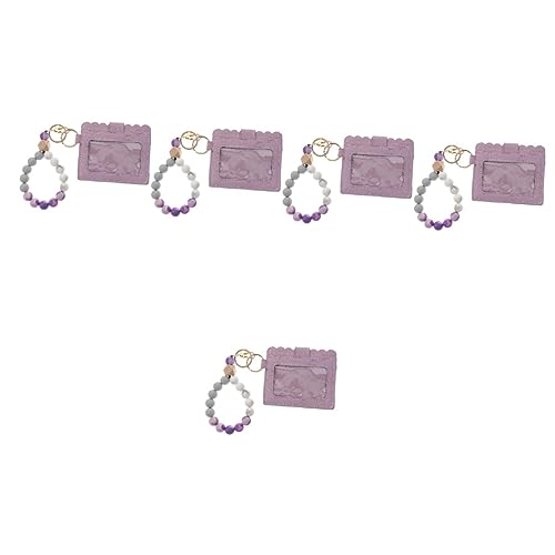 CALLARON 5st Kartenhalter Mit Perlen Armbandkartenetui Armband Mit Kartentasche Id-Karten-taschenanhänger Schlüsselanhänger Für Frauen Violett Fräulein Schmuck Handgelenk Legierung von CALLARON