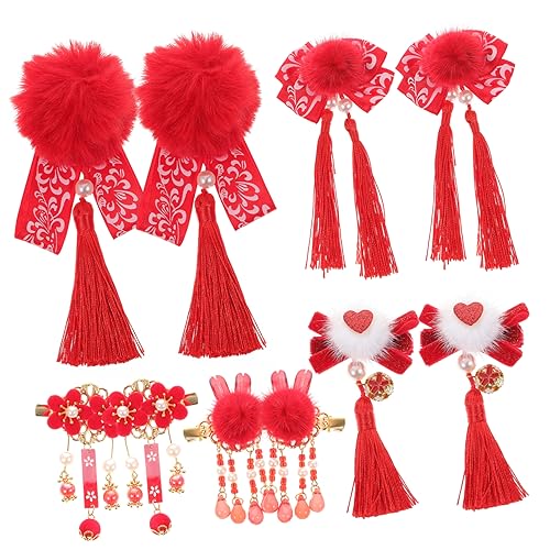 CALLARON 5paare Furry Quasten Haarklammern Chinesisches Neujahrsfest Haarspangen Für Mädchen Süße Accessoires Mit Tier Und Blumenmotiven Für Partys Und Festliche Anlässe von CALLARON