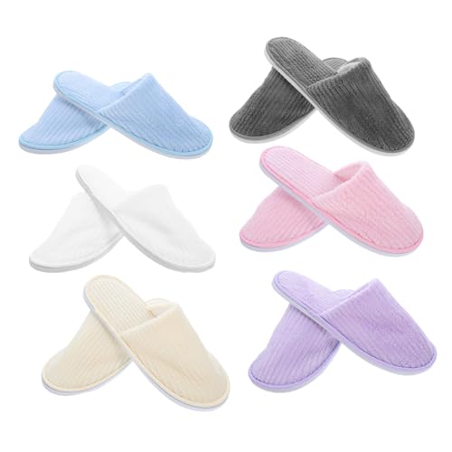 CALLARON 6 Paare Hotel Hausschuhe aus Weichem Waschbarem Korallenfleece Rutschfest Geschlossener Zehenbereich Leichte Gästeschuhe für Spa Indoor und Reisen Farben von CALLARON