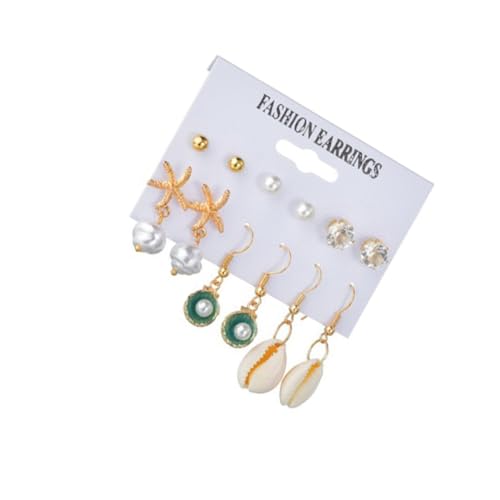 CALLARON 6 Paare Strandstil Ohrringe Set Muschel Ohrstecker mit Perle und Strass Zarte Ohrhänger Schmuck für Frauen Modisch und Vielseitig Perfektes für Alltag und Festtage von CALLARON
