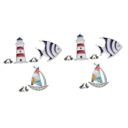 CALLARON 6 Stck Style Broschen Teilig Tropische Fische Segelboot Leuchtturm Anstecknadeln Legierung Schmuck Damen Party Accessoires von CALLARON