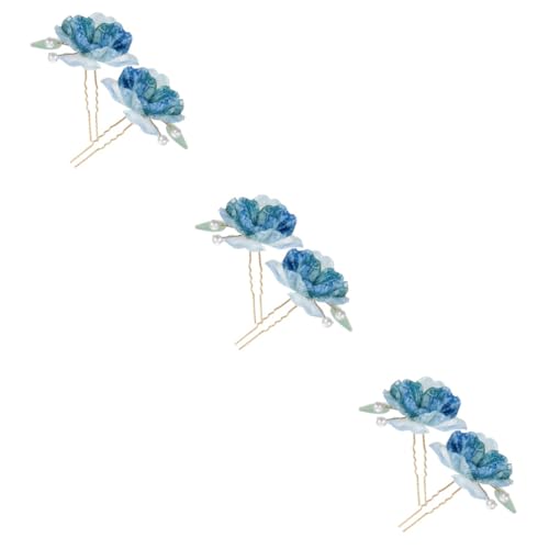 CALLARON 6 blaue Blumenhaargabel hochzeitshaar schmuck wedding hair accessories Haarspange für Mädchen Hochzeit Haarspange Perlenhaarspangen Perlenstirnbänder Perlen für Haare Jahrgang von CALLARON