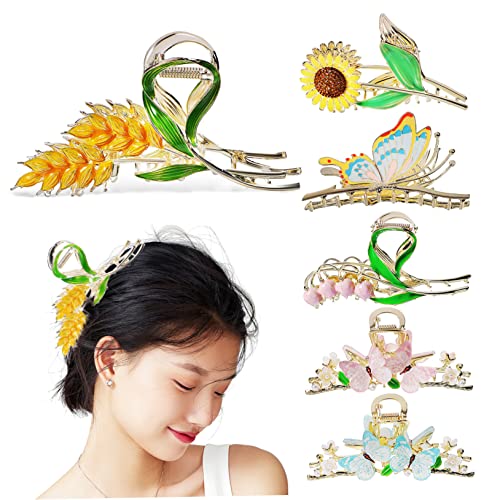 CALLARON 6stücke Haarspange Mit Blumenmotiv Große Haarspange Für Damen Haarklammer Mit Schmetterlings-design Kopfschmuck Aus Hochwertiger Starkes Halt Für Langes Und Kurzes Haar von CALLARON