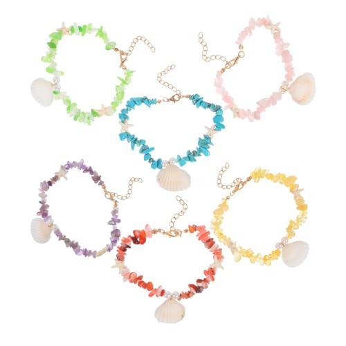 CALLARON 6 Stück Boho Fußkettchen mit Bunten Natursteinperlen und Muscheln Handgefertigte Verstellbare Strand Schmuck für Damen Sommerliche Beach Anklets für Urlaub und Freizeit von CALLARON