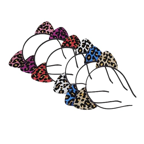 CALLARON 6 Stück Stirnband mit Katzenohren klein Glitzerndes Haarband mit Katzenohren haarschmuck Stirnband mit Animal-Print Haarband für Mädchen Kostüm Tierohren Beflockung von CALLARON