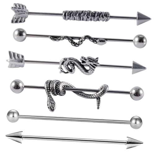 CALLARON 6 Stück Teiliges Industrial Bar Piercing Ohrstecker Set Leichte Schlange Knorpel Ohrringe für Damen Modischer Schmuck für Alltag und Besondere Anlässe von CALLARON
