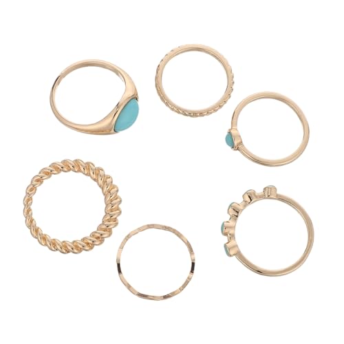CALLARON 6 Stück Teiliges Türkisring set Damen Vintage Schmuck mit Robustem Design Stapelbar Boho inspirierte Grüne Edelsteine für Geburtstag Jubiläum Modische Statement finger Ringe von CALLARON