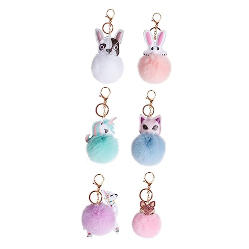 CALLARON 6stücke Niedliche Tier Schlüsselanhänger Plüsch Puppen Schlüsselringe Dekorative Autodekoration Zufällige Farben Für Taschen Und Schlüssel von CALLARON