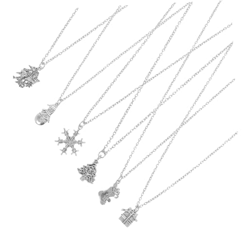 CALLARON 6 Teiliges Weihnachtsketten Set Weihnachtsschmuck Weihnachtsanhänger Halskette Weihnachtsbaum Halskette Schneemann Weihnachtskette Weihnachtsanhänger Dekor Glöckchen von CALLARON
