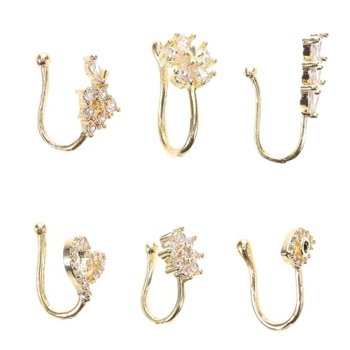 CALLARON 6stücke Nasenmanschetten Piercing Für Damen Herren Verstellbar Nasenring Clip Aufsteckbar Nasenschmuck in Stern Mond Blume Form von CALLARON