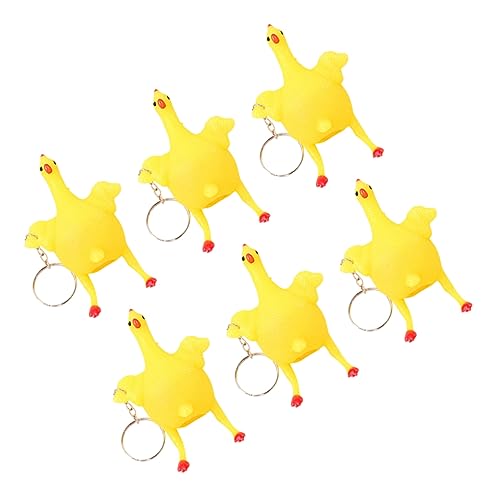 CALLARON 6st Legehenne Schlüsselanhänger Creative Keychain Novelty Keychain Toys Erbsenspielzeug Stressspielzeug Rubber Chicken Squeeze Chicken Toy Plastik Kind Legehennen Geschenk von CALLARON