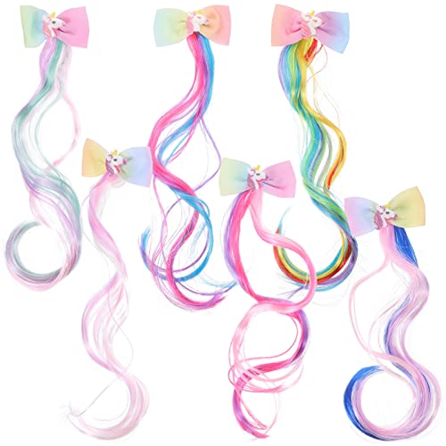 CALLARON 6stücke Teiliges Bunter Haarverlängerungen Mit Schleifen-clips Für Mädchen Farbenfrohe Haarschmuck-accessoires Für Partys Geburtstage Und Festivals Kinderfreundlich Und Bequem von CALLARON