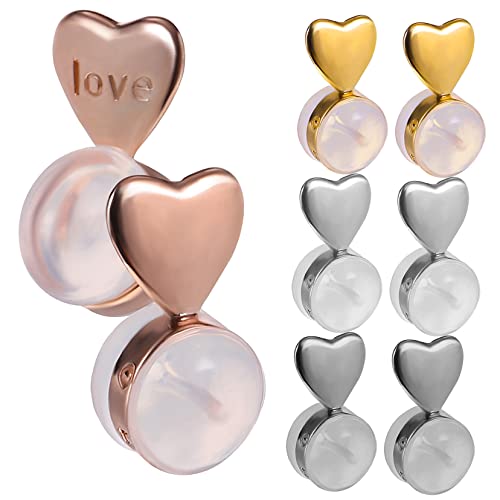 CALLARON 8 Stück Teiliges Herzförmige Silikon Ohrringverschlüsse Verstellbare Ohrstecker Sicherungen Leichtes Material Komfortabel für Hängende und Steckerohrringe in Gold Silber Roségold von CALLARON