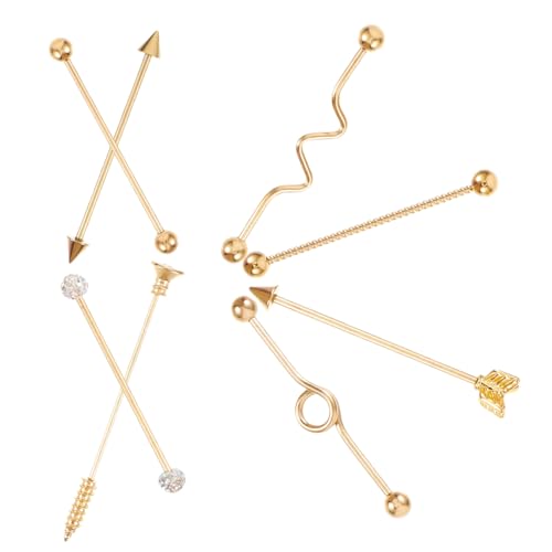 CALLARON 8 Stück Teiliges Industrial Piercing aus Rostfreiem Edelstahl Pfeilform Schraubstifte Ohrstecker Modische Barbell Ohrringe für Damen und Herren Goldfarben Langlebig und von CALLARON