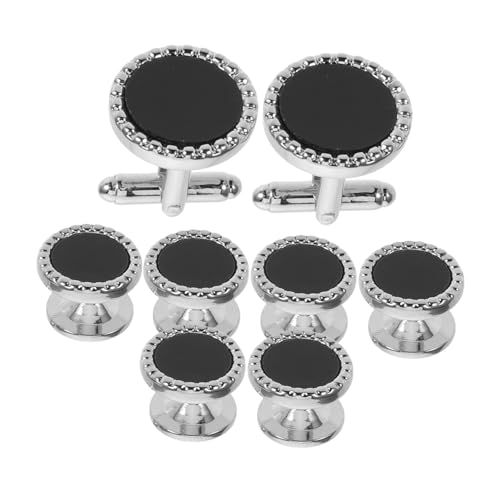 CALLARON 8 Stück Teiliges Schwarze Acryl Manschettenknöpfe und Runde Hemdknöpfe für Herren Klassische Vintage-designs Vielseitig für Smoking Business Hochzeit und Formelle Anlässe von CALLARON