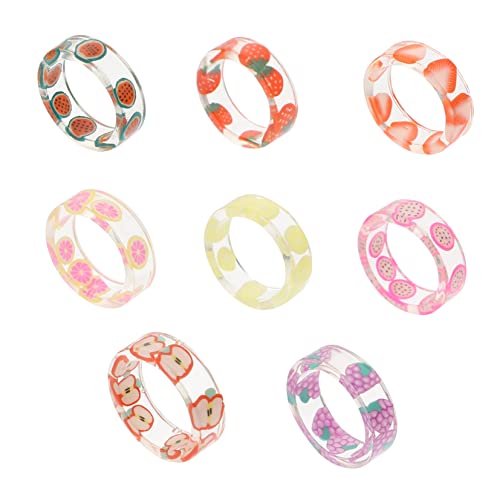 CALLARON 8stücke Obstmuster Ringe Schmuckring Resin Modeaccessoire Kreativ Harz Dekore Frucht Muster Hand Ring Festivalpartys Kostümpartys von CALLARON