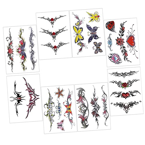 CALLARON 8blätter Fake Tattoos Temporäre Tattoos Realistische Schmetterlingstattoos Blumentattoo-aufkleber Temporäre Brusttattoos Körper Aufkleber von CALLARON