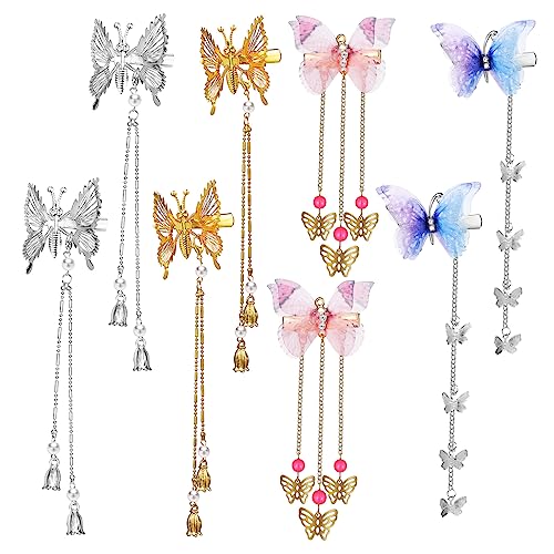 CALLARON 8stücke Teiliges Schmetterling Haarklammern Mit Beweglichen Flügeln Und Quaste Schmetterling Haarspangen Vielseitiges Haar Zubehör Für Damen Und Mädchen von CALLARON