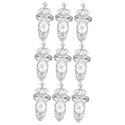 CALLARON 9 Stück Fingernagel Ringe mit Design und Funkelnden Strasssteinen Hand Jewelry Verstellbare Damen Schmuck Accessoires für Nagelkunst und Besondere Anlässe von CALLARON