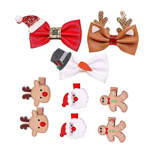 CALLARON 9 Stück Teiliges Weihnachts Haarclip mit Kleinen Glitzernden PU Ledernen Schleifen für Frauen und Mädchen Festliche Haarspangen Vielseitiger Haarschmuck für Weihnachtsfeiern und von CALLARON