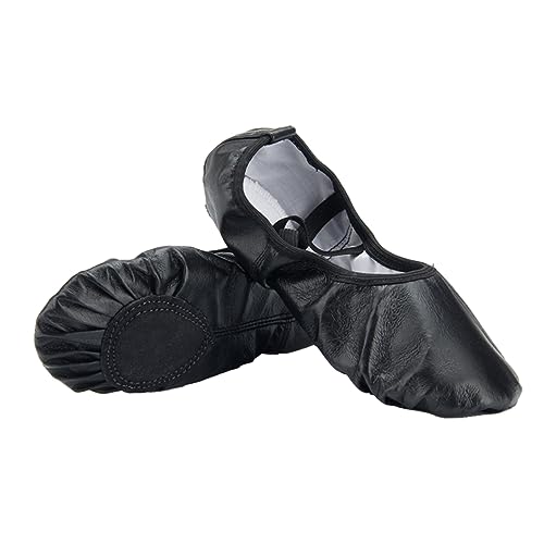 CALLARON Ballettschuhe Damen Schwarz Oxhide Ledersohle Leicht Elastisch Für Ballett Jazz Yoga Tanztraining von CALLARON