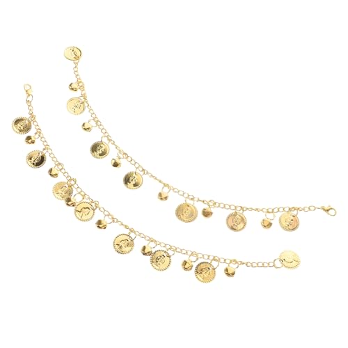 CALLARON Bauchtanz Fußkettchen Boho Münzen Fußschmuck mit Quasten Goldfarbene Ketten für Bauchtänzerinnen Vielseitiges Tanzzubehör für Auftritte und Partys von CALLARON