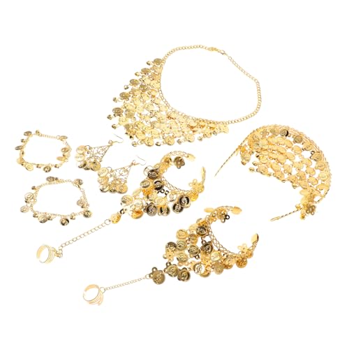 CALLARON Bauchtanz Schmuckset Goldfarben Leichtes Tanz accessoire set mit Kopfkette Halskette Armbändern und Fußkettchen für Bühnenauftritte und Kulturelle Tänze von CALLARON