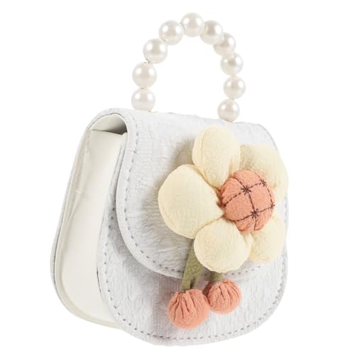 CALLARON Blumen Umhängetasche für Mädchen PU Süße Schultertasche mit Perlengriff Leichte Crossbody Handtasche für Reisen und Freizeit für Kleine Mädchen von CALLARON