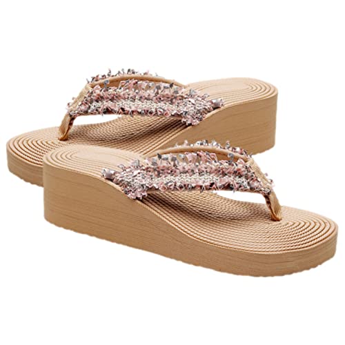 CALLARON Boho Damen Sandalen Sommer Sandalen Leicht Atmungsaktiv Komfortabel Strand Schuhe Wedges Slippers Freizeit Pantoletten Füße von CALLARON