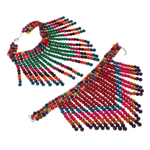CALLARON Boho Halskette Damen Handgefertigte Afrikanische Perlenkette mit Bunten Holzperlen Leichter Ethno-schmuck mit Quaste Dreieckstuch-design für Party und Reise Grün Bunt von CALLARON