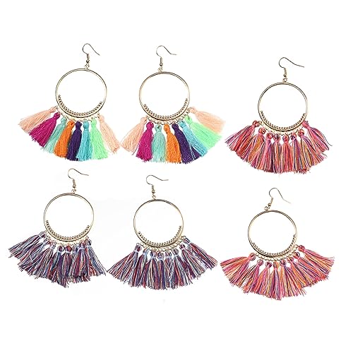 CALLARON Boho Quasten Ohrringe Set Bunte Legierungsohrringe Kreative Tropfen Accessoires für Damen Vielseitig Kombinierbar für Alltag Party Arbeit Eleganter Modeschmuck von CALLARON