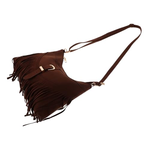 CALLARON Boho Umhängetasche Damen Vintage Wildleder Schultertasche mit Ethnischem und Fransen Verstellbarer Riemen Kompakte Crossbody Tasche für Reisen und Alltag Dunkelbraun von CALLARON