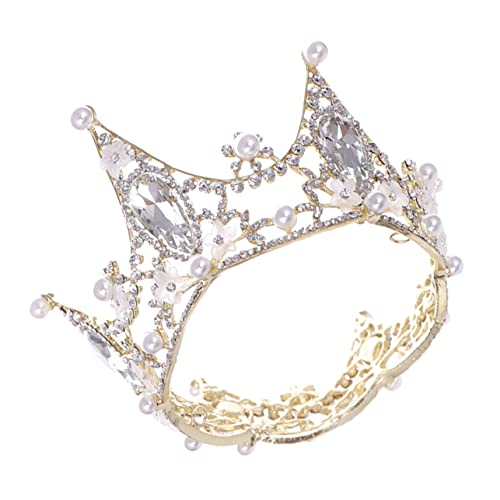 CALLARON Hochzeit Krone Perle Blume Tiara Glänzende Braut Krone Barock Stil Juwelenbesetzte Hochzeitskrone Königinnenkrone Haarschmuck Für Braut von CALLARON