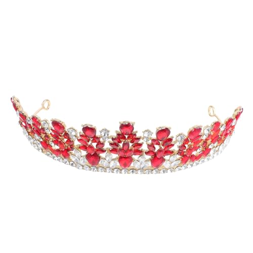 CALLARON Brautkrone Hochzeit Brautkopfbedeckung Vintage Haarkrone Geburtstag Tiara Für Frauen Haarschmuck Für Die Braut Kristallkronen Kristall Diademe Barocke Krone Rot Legierung von CALLARON
