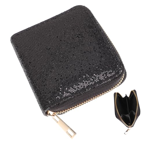 CALLARON Schwarzer Glitzer Geldbeutel Damen Kleine Reißverschluss Geldbörse Für Frauen Minimalistisches Design Für Bargeld Und Kleine Habseligkeiten Für Täglichen von CALLARON