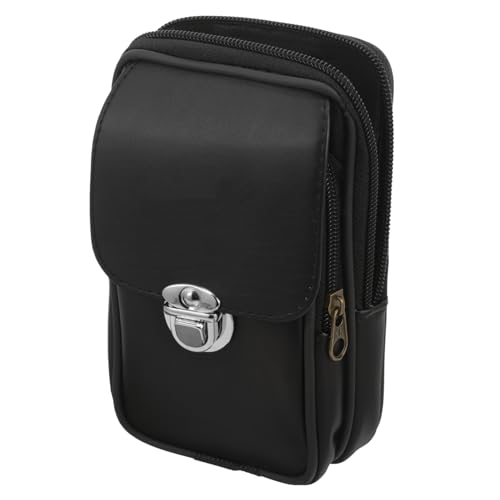 CALLARON Handyhüllen- -gürtel Für Herren Schwarzes Pu-Leder Vertikaler Reißverschluss Hüfttasche Handy-hüfttasche Zufälliges Logo von CALLARON