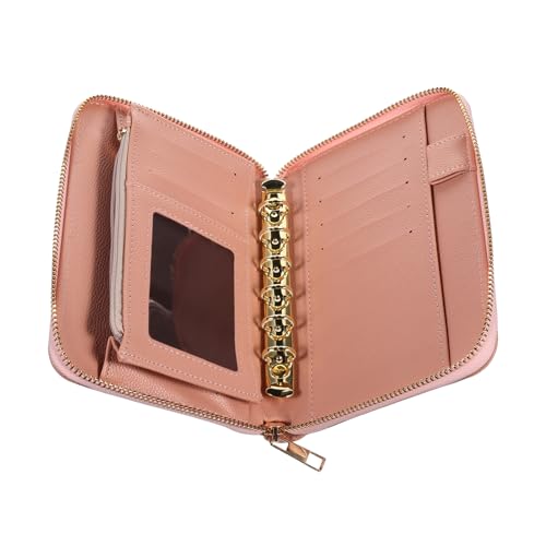 CALLARON Budgetordner Mit Reißverschluss Pu Geld Organizer Kartenhalter Für Frauen 6-Ring Sparordner Rosa Geldbeutel Für Gutscheinkarten Und Budgetplanung von CALLARON